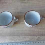 Set of two flowered stoneware cups with saucer from the 1980s.