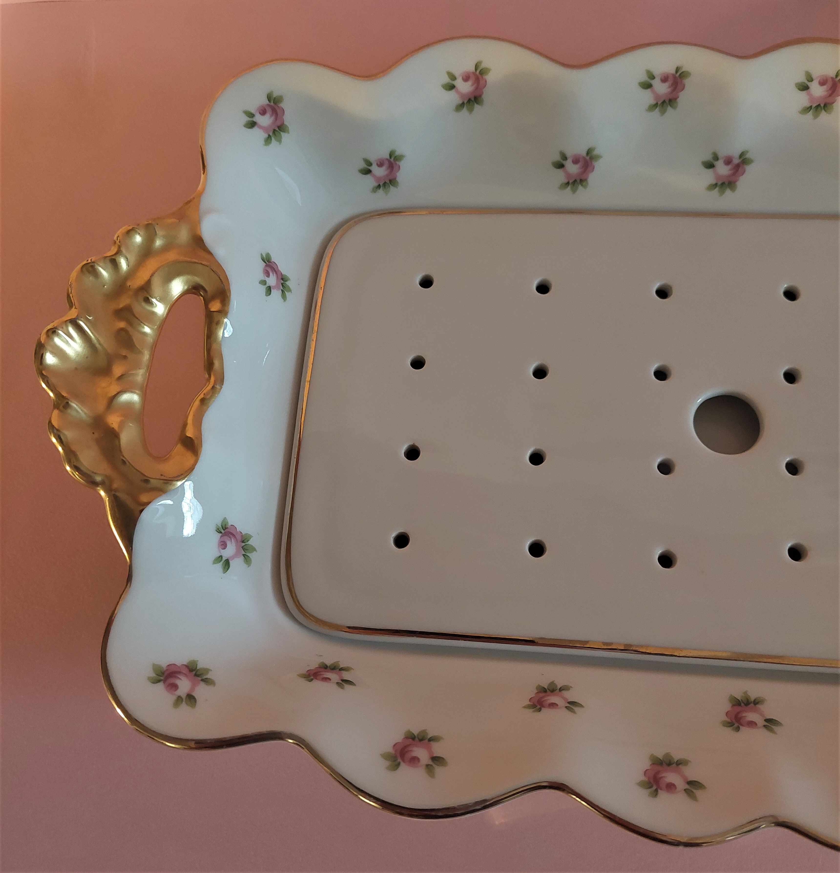 Asparagus dish and limoges porcelain drainer UC Limoges rose seedlings