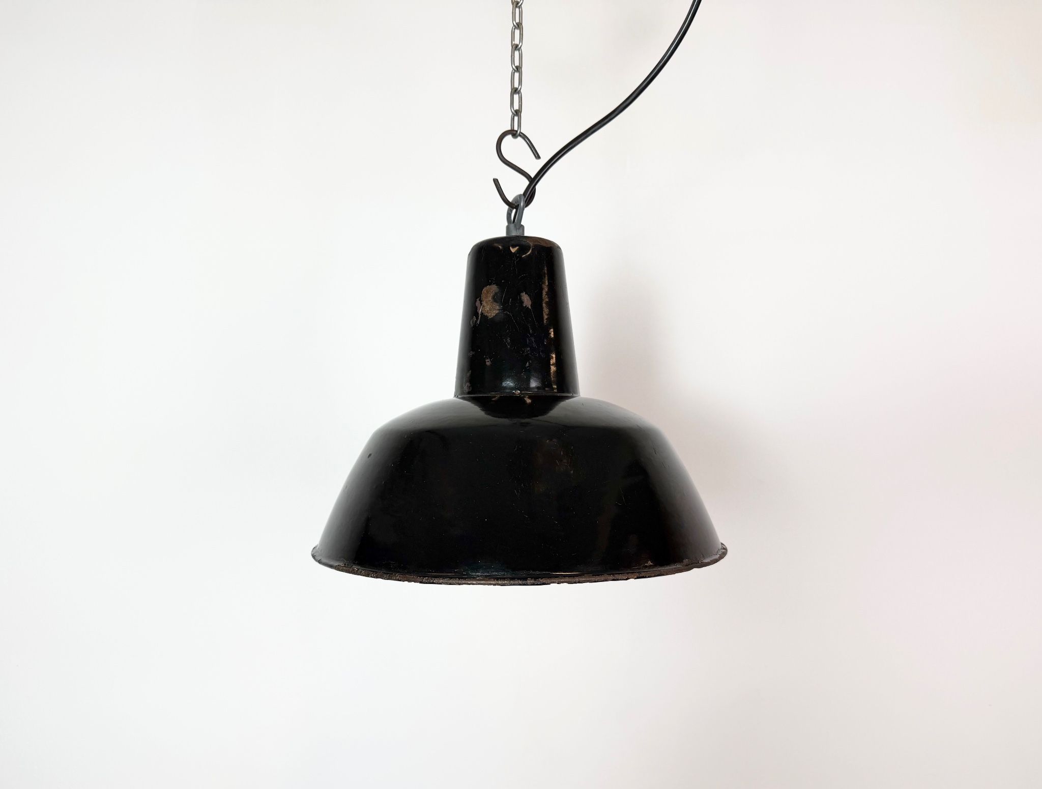Industrial Black Enamel Factory Pendant Lamp, 1950s