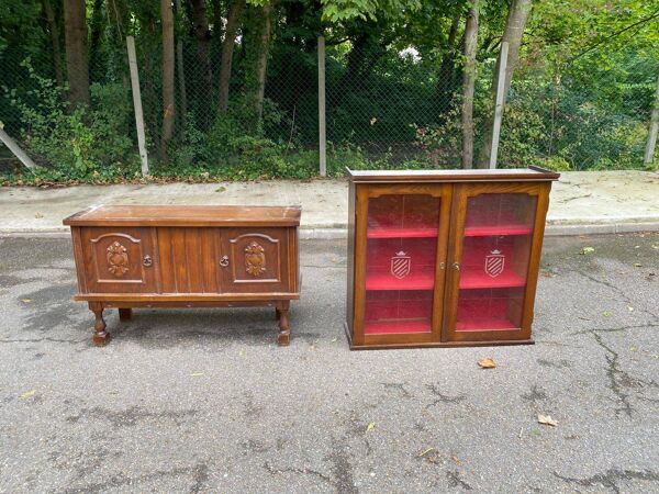 Buffet 2 corps vitré, vitrine espagnole, basque en bois