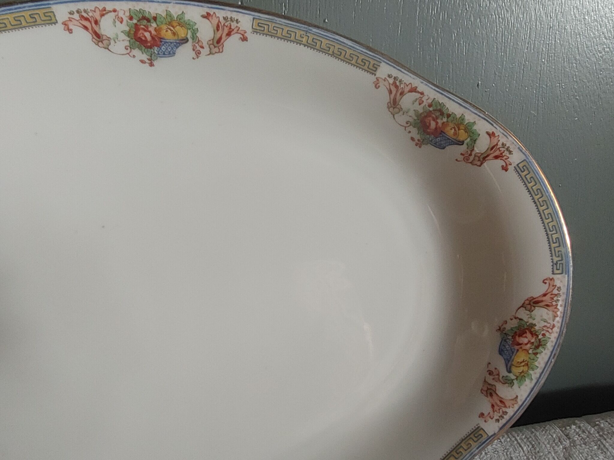 Serving dish in limoges porcelain flower baskets, fruits - early 20th