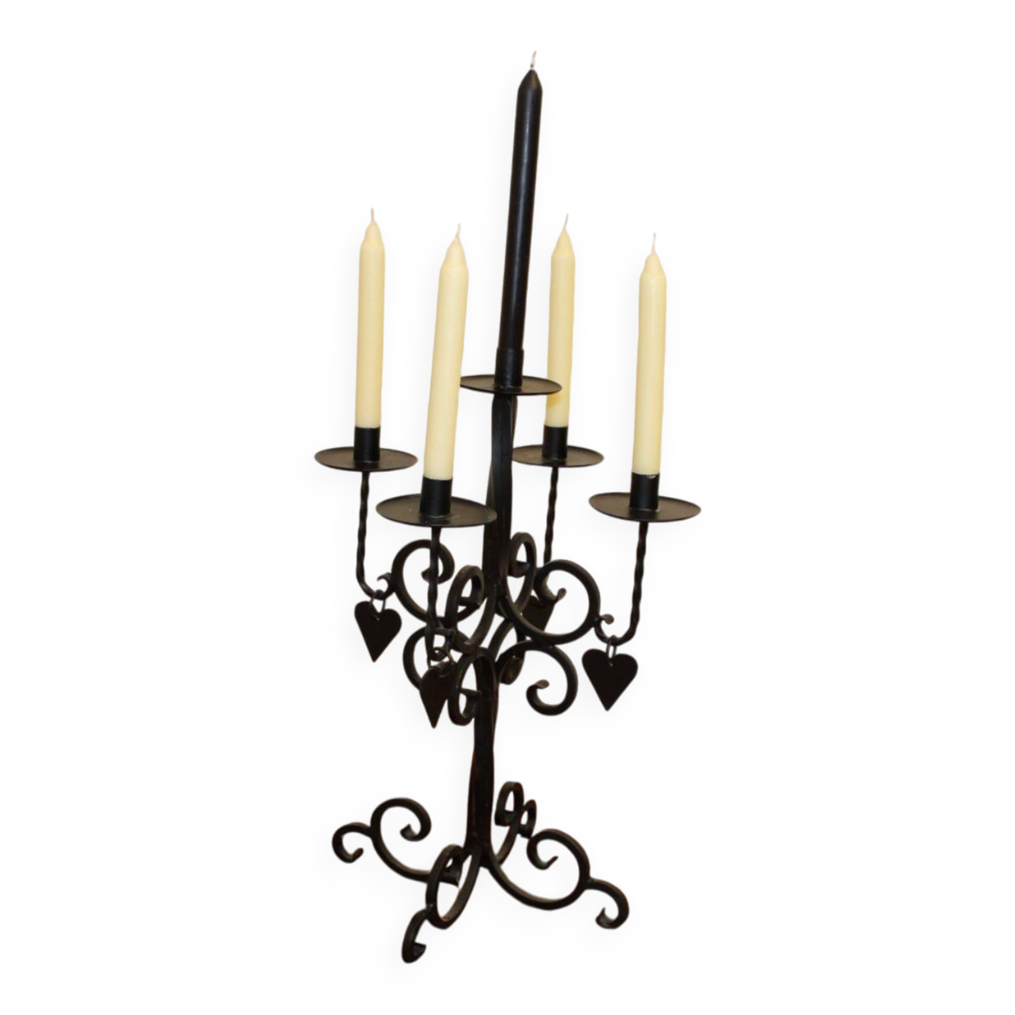 Black candle holder 5 heart candles sweden