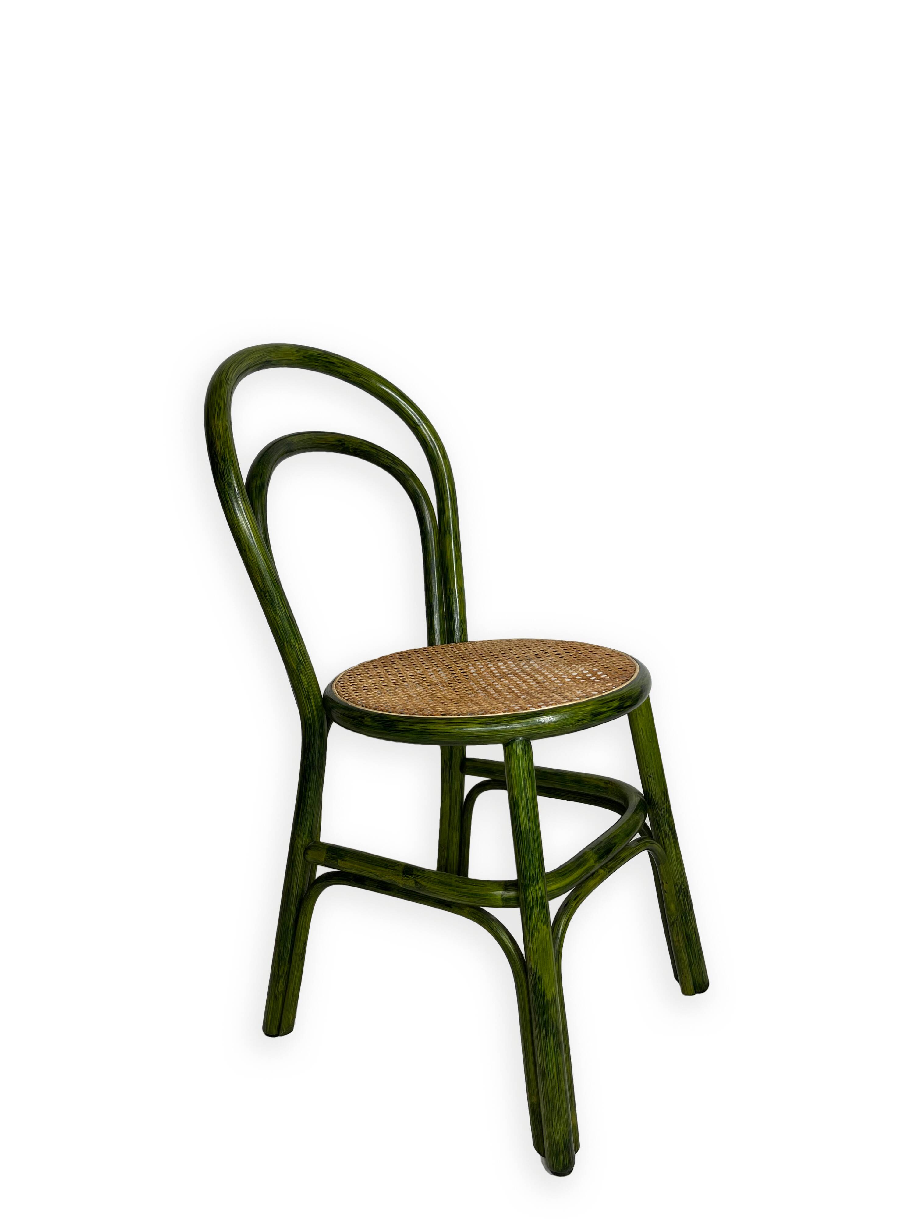 Green rattan wood chairs 1970s