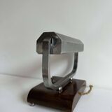 Modernist art deco desk lamp, chromed metal and wood, France 1930