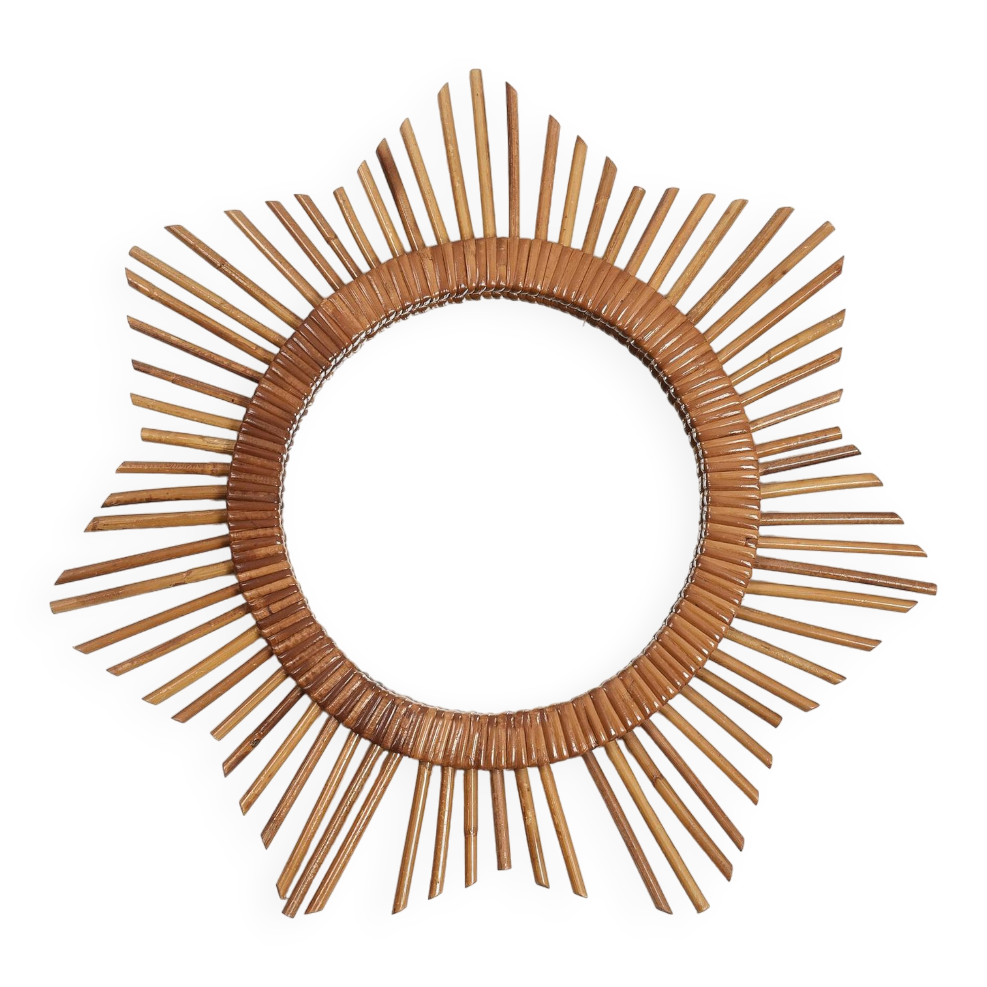 Old sun mirror 49 cm in rattan, star.