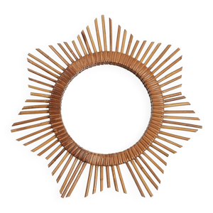 miroir soleil ancien - rotin