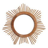 Old sun mirror 49 cm in rattan, star.