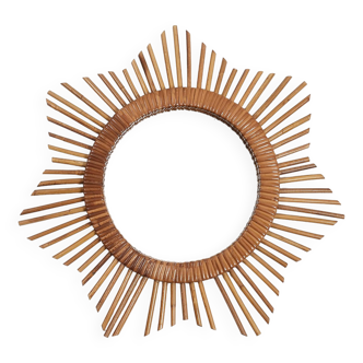 Old sun mirror 49 cm in rattan, star.