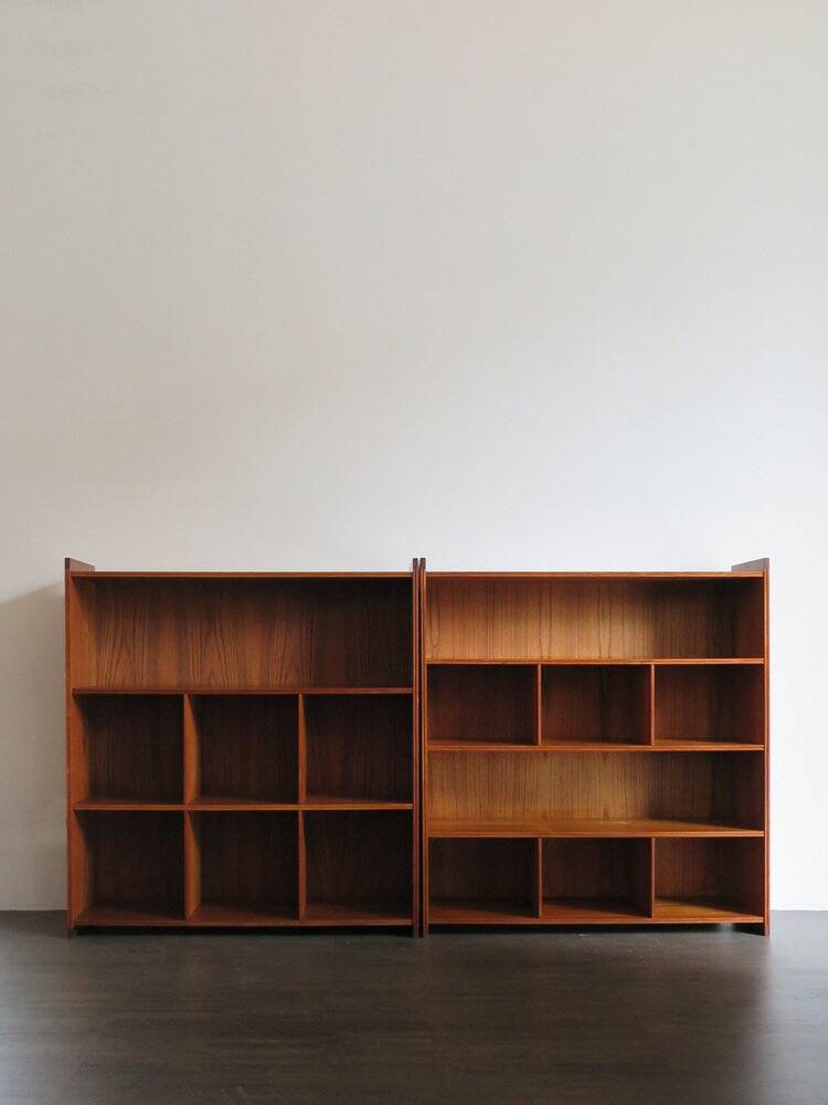 Bibliothèques en teck danois par Grete Jalk, ensemble de 2
