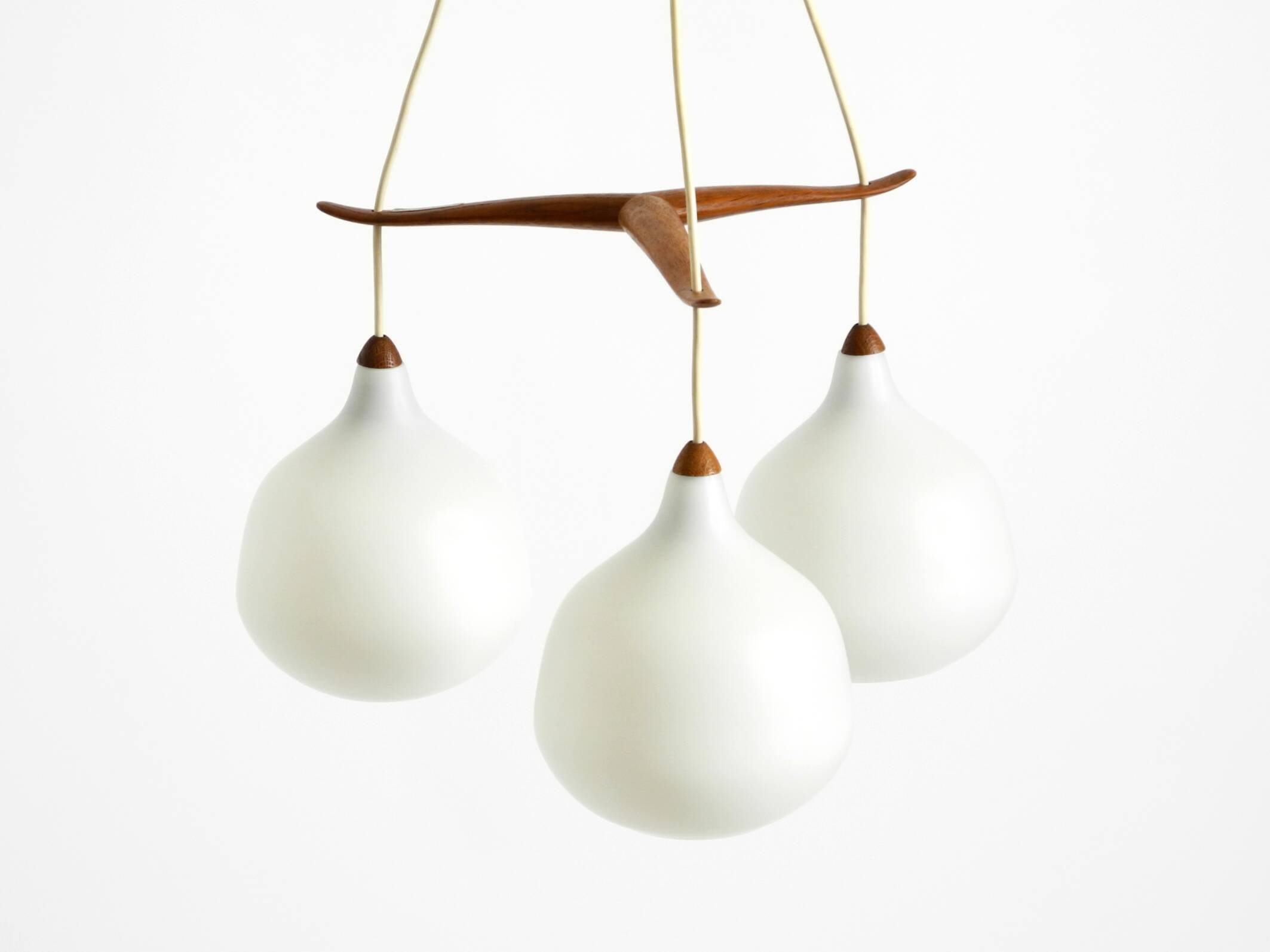 Pendant lamp with opal glass shades teak frame by Uno & Östen Kristiansson