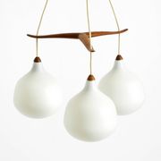 Pendant lamp with opal glass shades teak frame by Uno & Östen Kristiansson