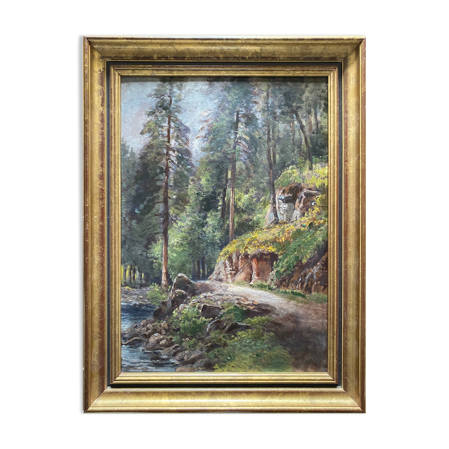 Painting "jurassian landscape" circa 1950 hsc + frame