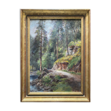 Painting "jurassian landscape" circa 1950 hsc + frame