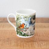 Porcelain Four Seasons Woodland Animals Mug, Winter Nature Scenery