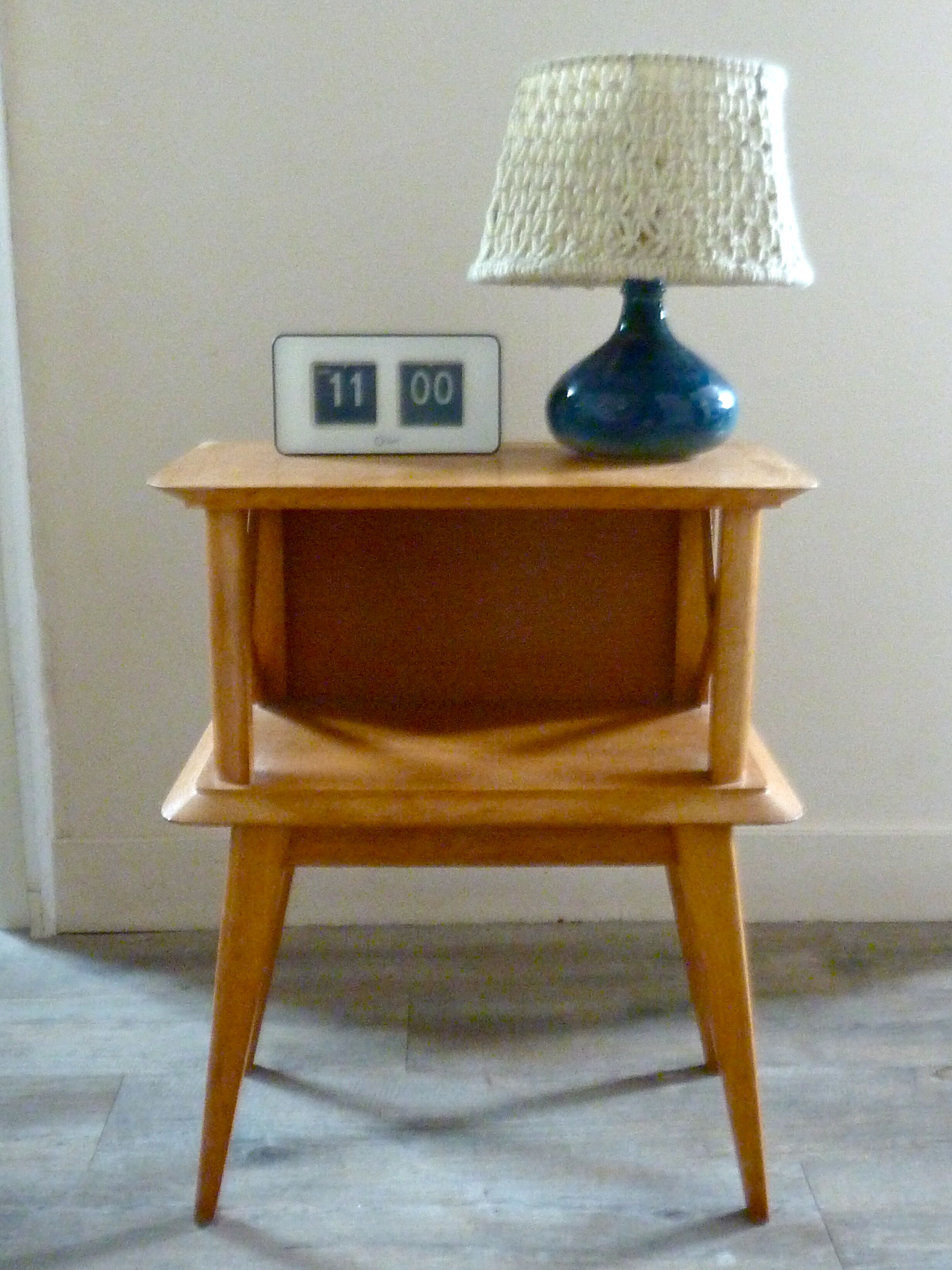 Bedside light wood with braces from the 1950s