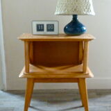 Bedside light wood with braces from the 1950s