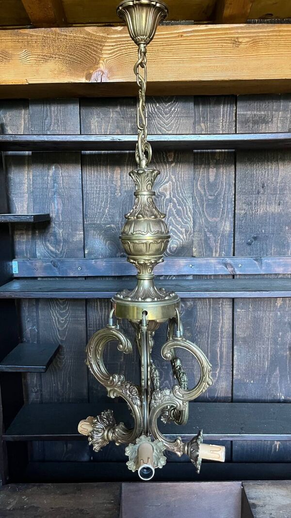 Lustre 6 feux bronze  doré vintage 70 cms