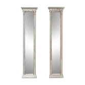 Pair of Neoclassical Silver Leaf Pier Mirrors with Ringed Columns and Corni
