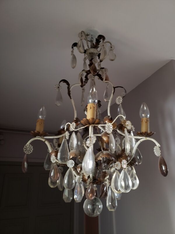 Lustre Fer Forgé Et Pendeloques