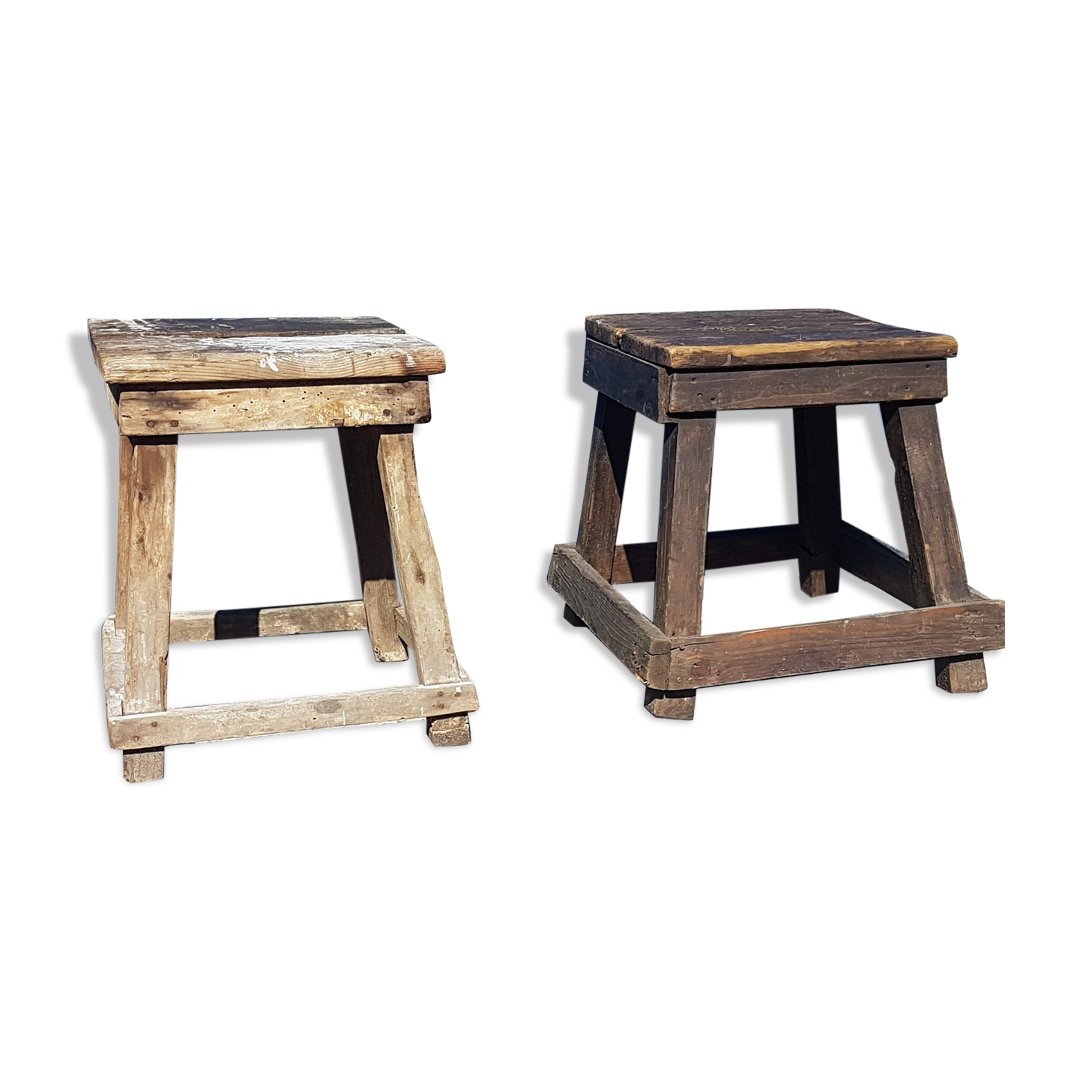 2 wooden stools
