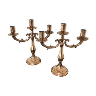 Pair of 3-branched brass candlesticks
