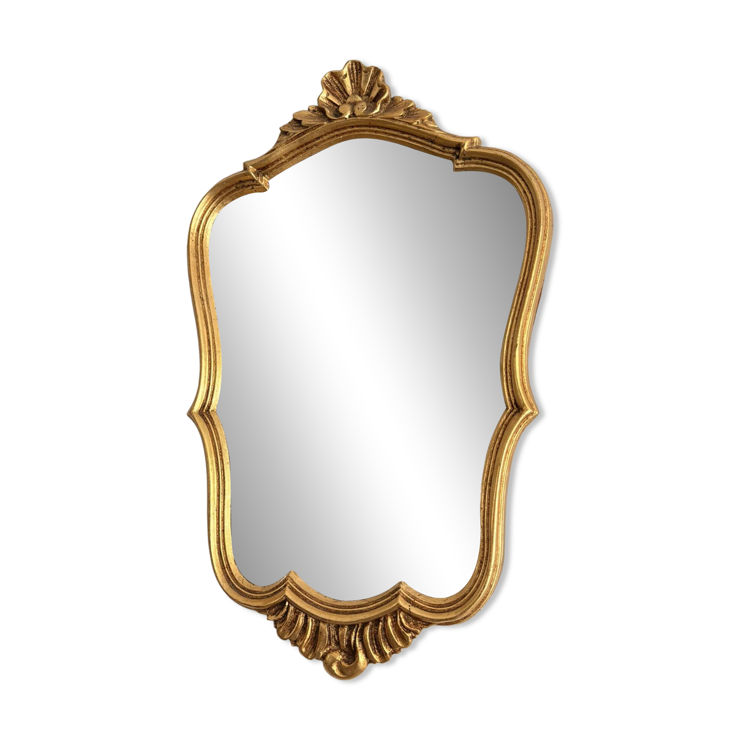 Antique gilded wall mirror, wood, Rocaille, Rococo, Louis XV, shell.