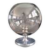 Outdoor glass candle holder in smoked glass and chrome