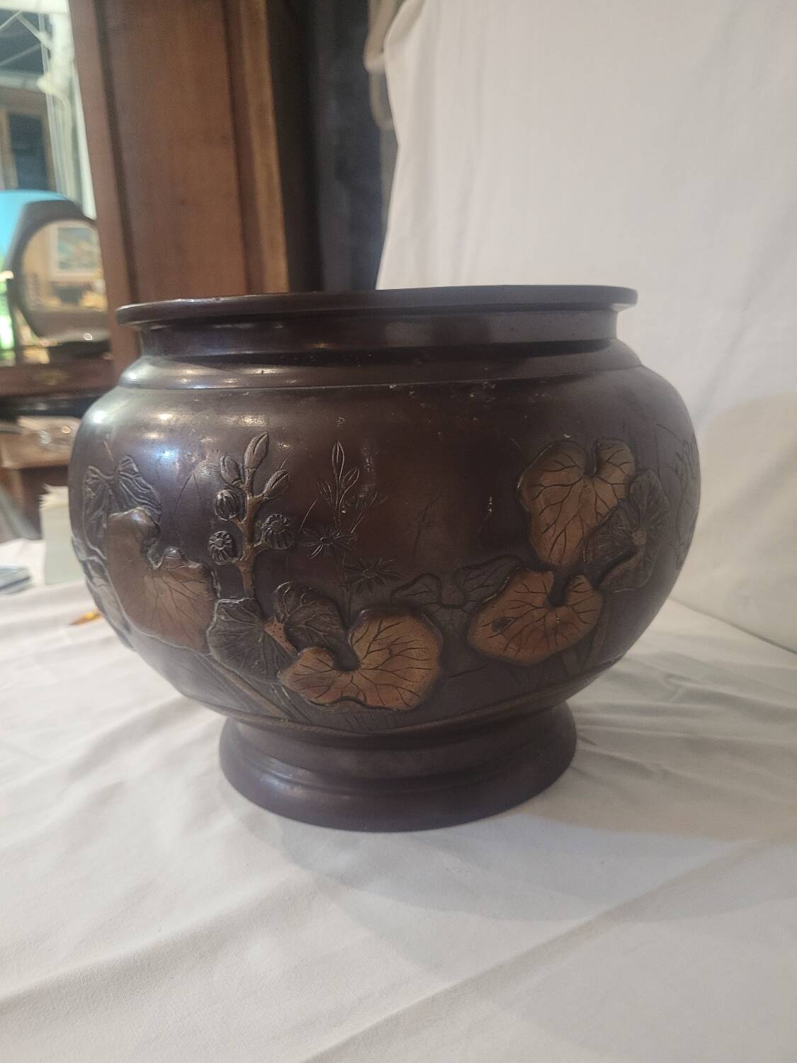 Large bronze plant pot