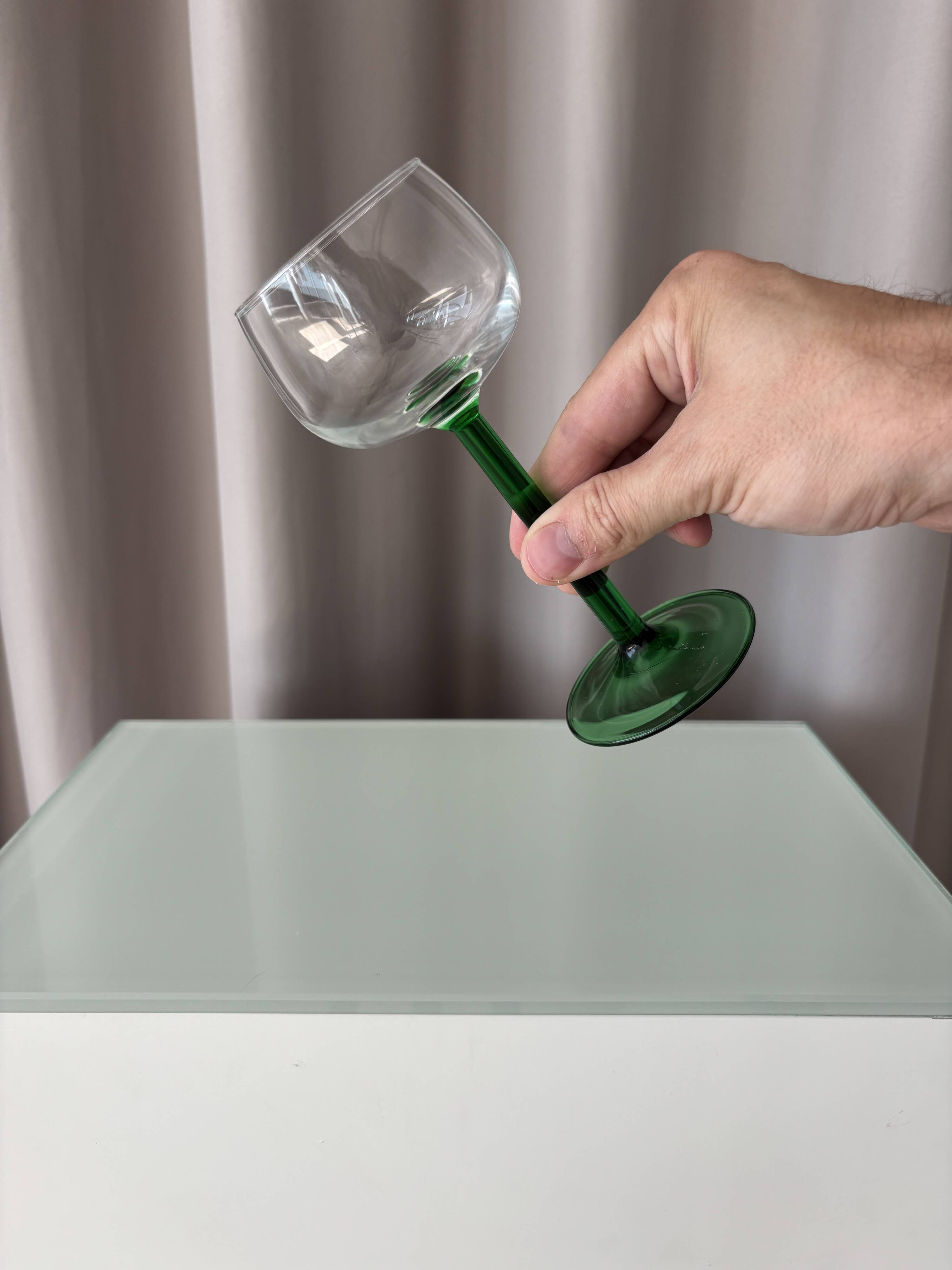 Set of 6 Vintage Luminarc France Green Stem Wine Glasses | French Glassware
