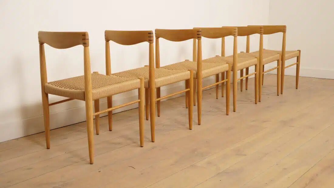 6 x dining chair | Bramin | H.W. Klein | Soaped oak | Restored