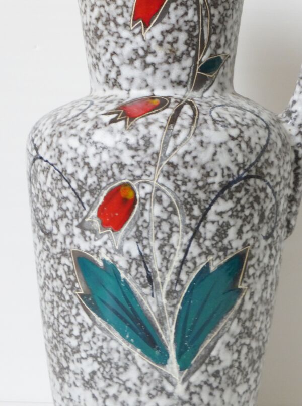 Important vase jarre pichet géant à décor de fleurs 1960 1970 vintage signé West Germany 60's 70's