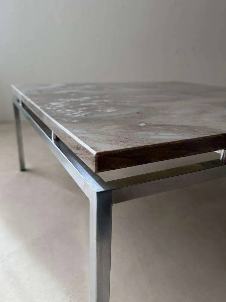 Mid-century coffee table natural stone chrome 1960s Netherlands