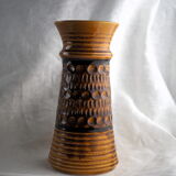 High arched vase, round hollow patterns and spikes, black and ocher seventies vibe - Bay Keramik - 70'