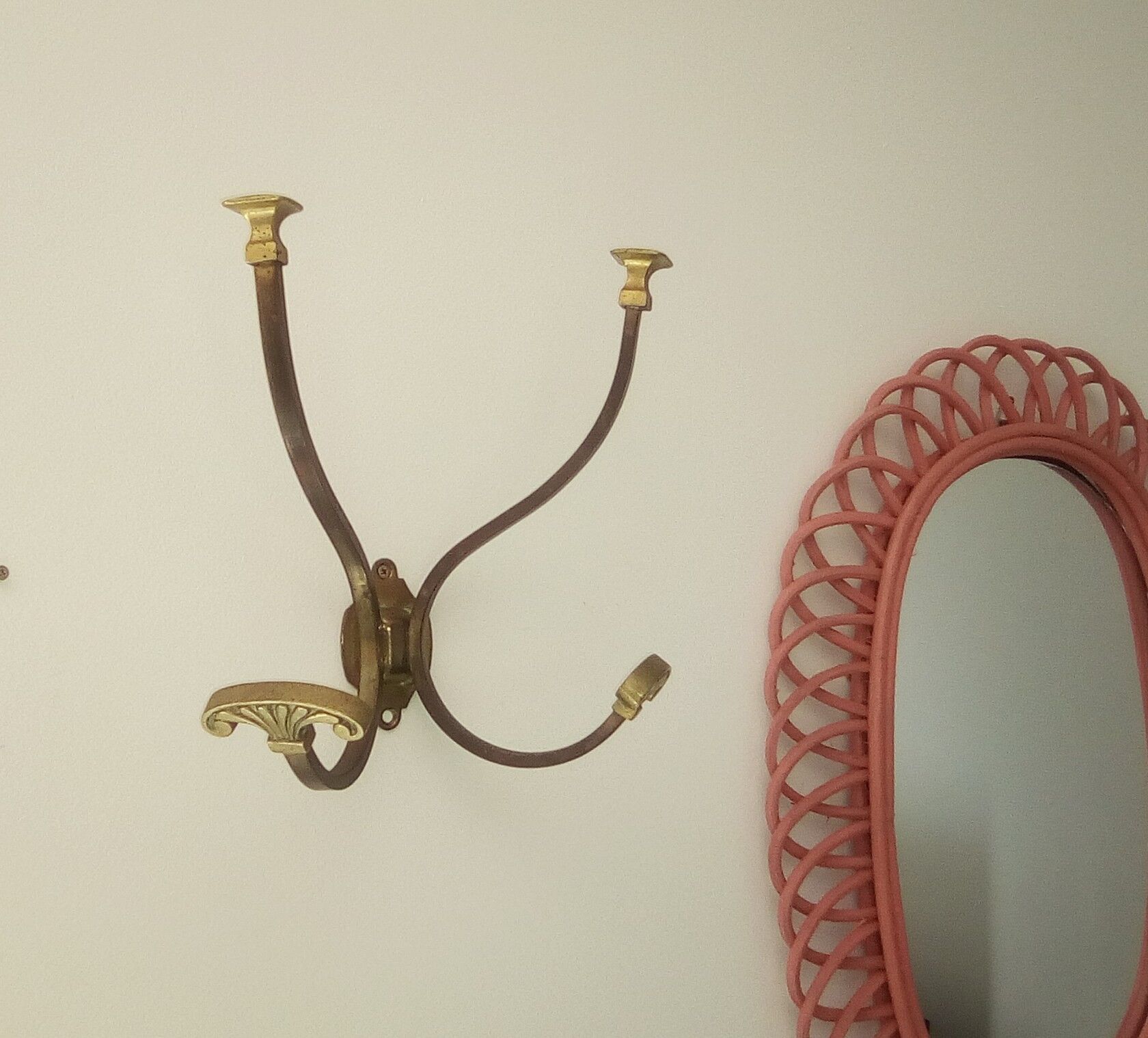 Wall-mounted wall-mounted coat rack in solid brass 50s/60s