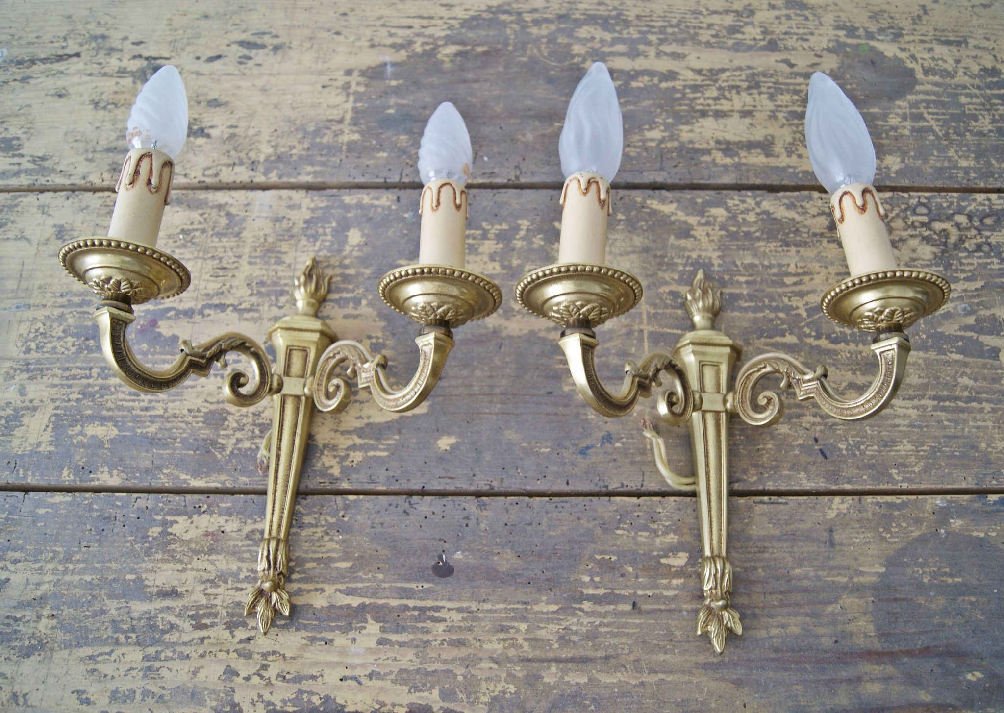 Sconces midcentury, pair of French wall sconces brass bronze