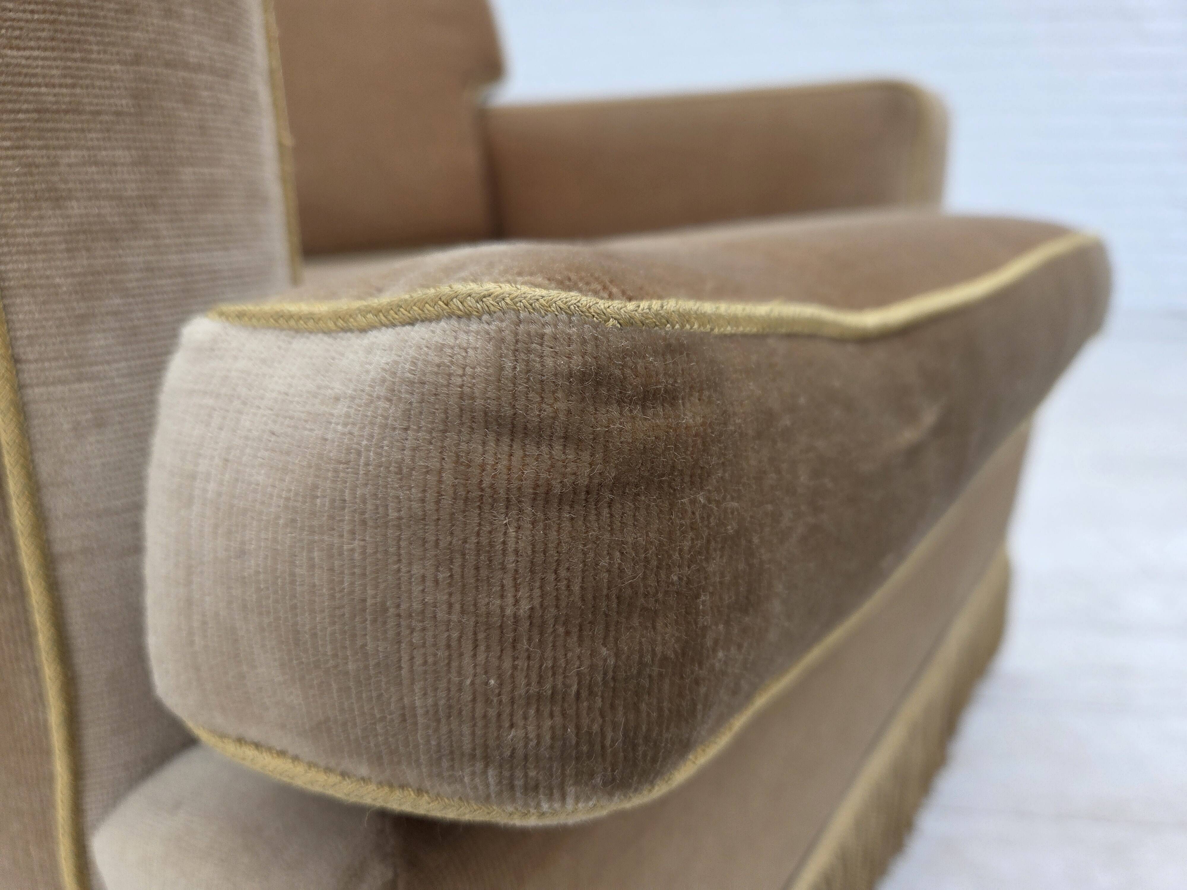1970s, Danish armchair, honey yellow furniture velour.
