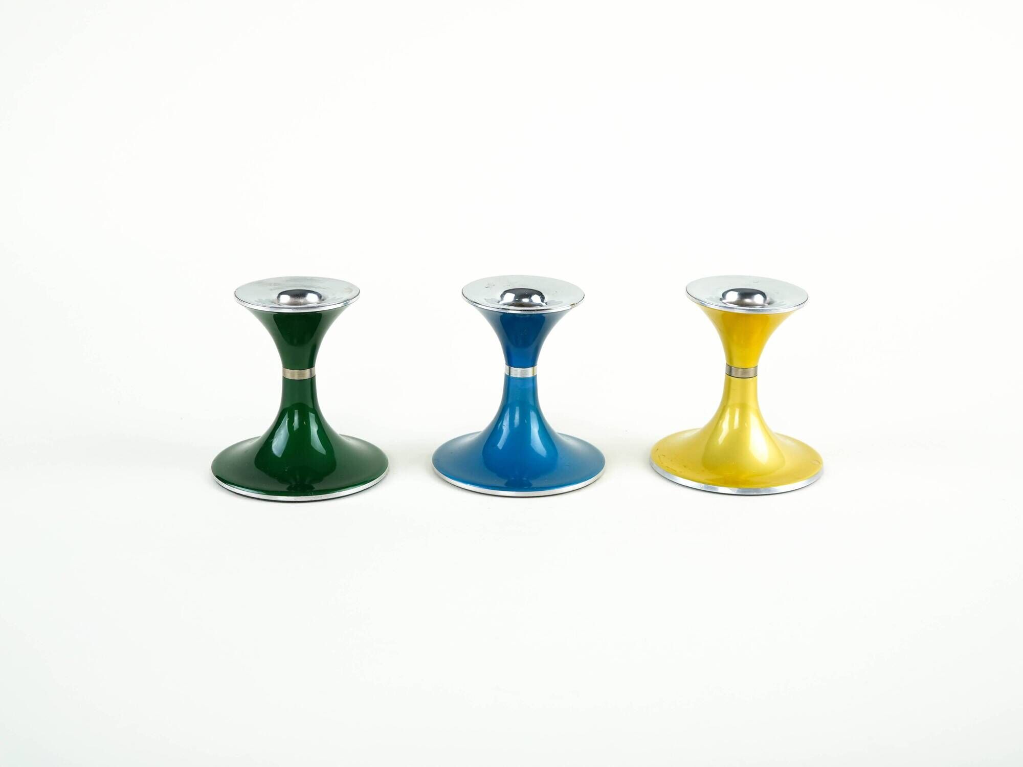 Candlestick set by Bjørn Engø, lacquered metal Space Age design, Norway