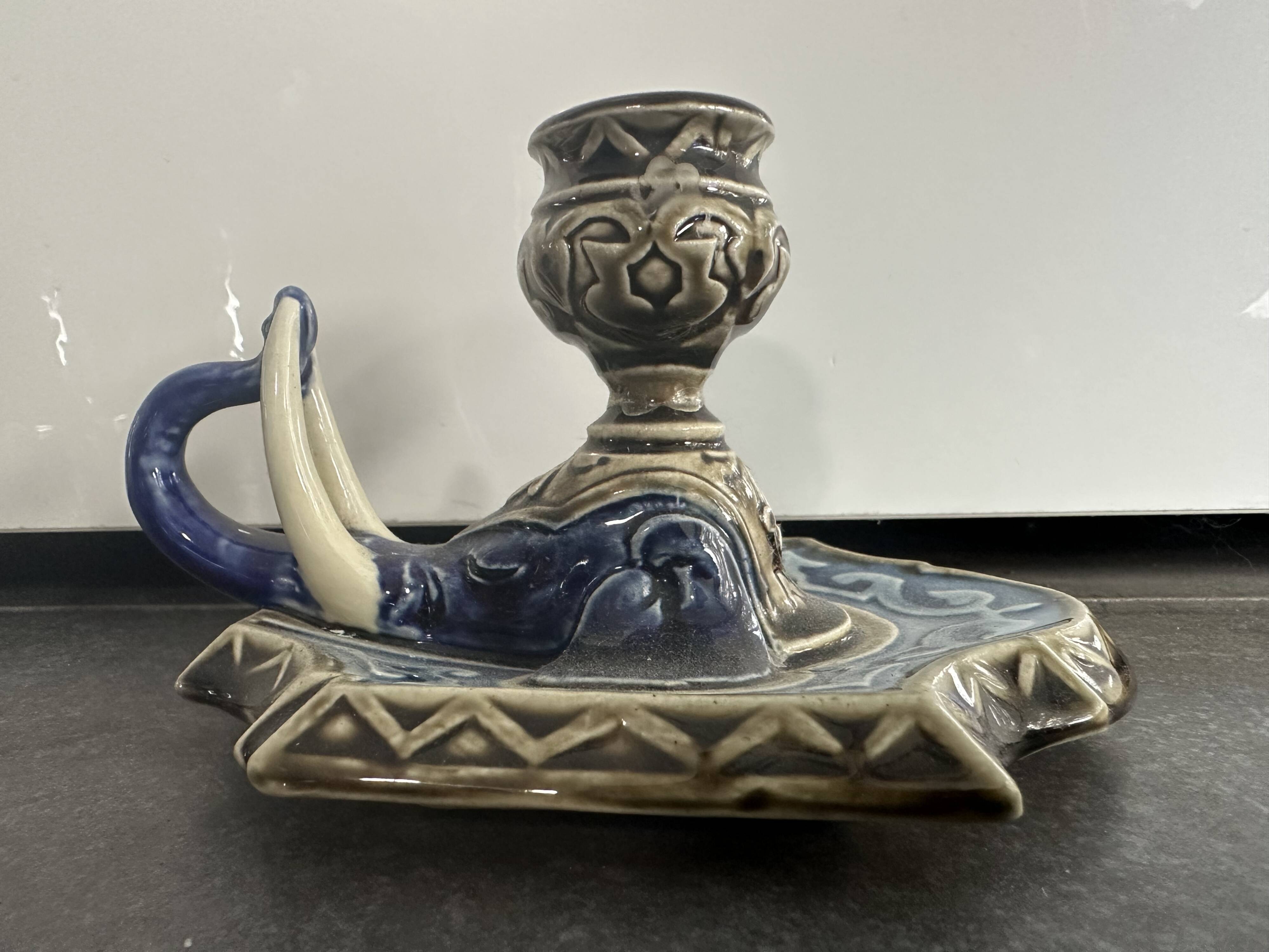 Zoomorphic candlestick, Choisy le Roi Boulenger, in the shape of an elephant, 19th century