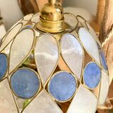 Capiz mother-of-pearl and vintage two-tone brass pendant light in Art Deco style