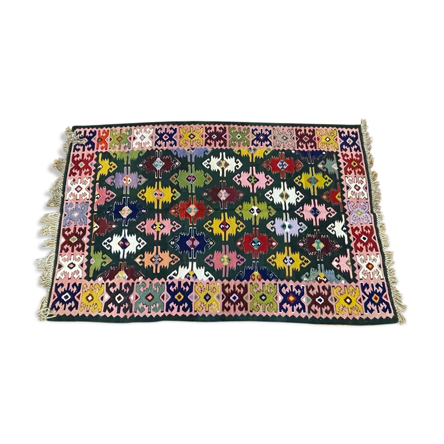 Gorgeous old Romanian kilim, geometrical design, colorful wool tapis kilim Tapis roumain
