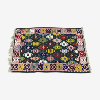 Magnifique vieux kilim roumain, design géométrique, tapis de laine coloré kilim Tapis roumain