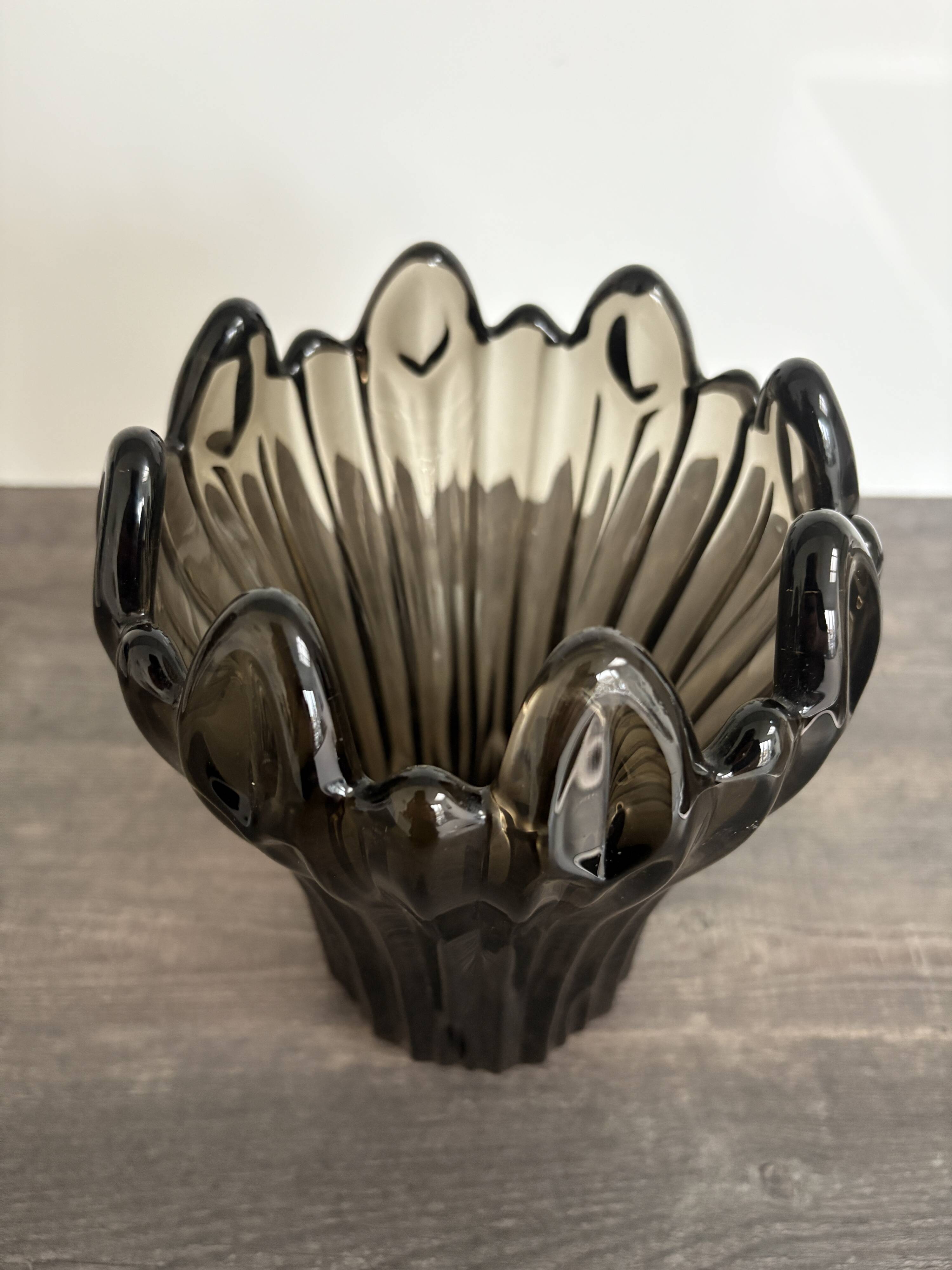 Vintage Schneider Fumé Crystal Vase - 1960s