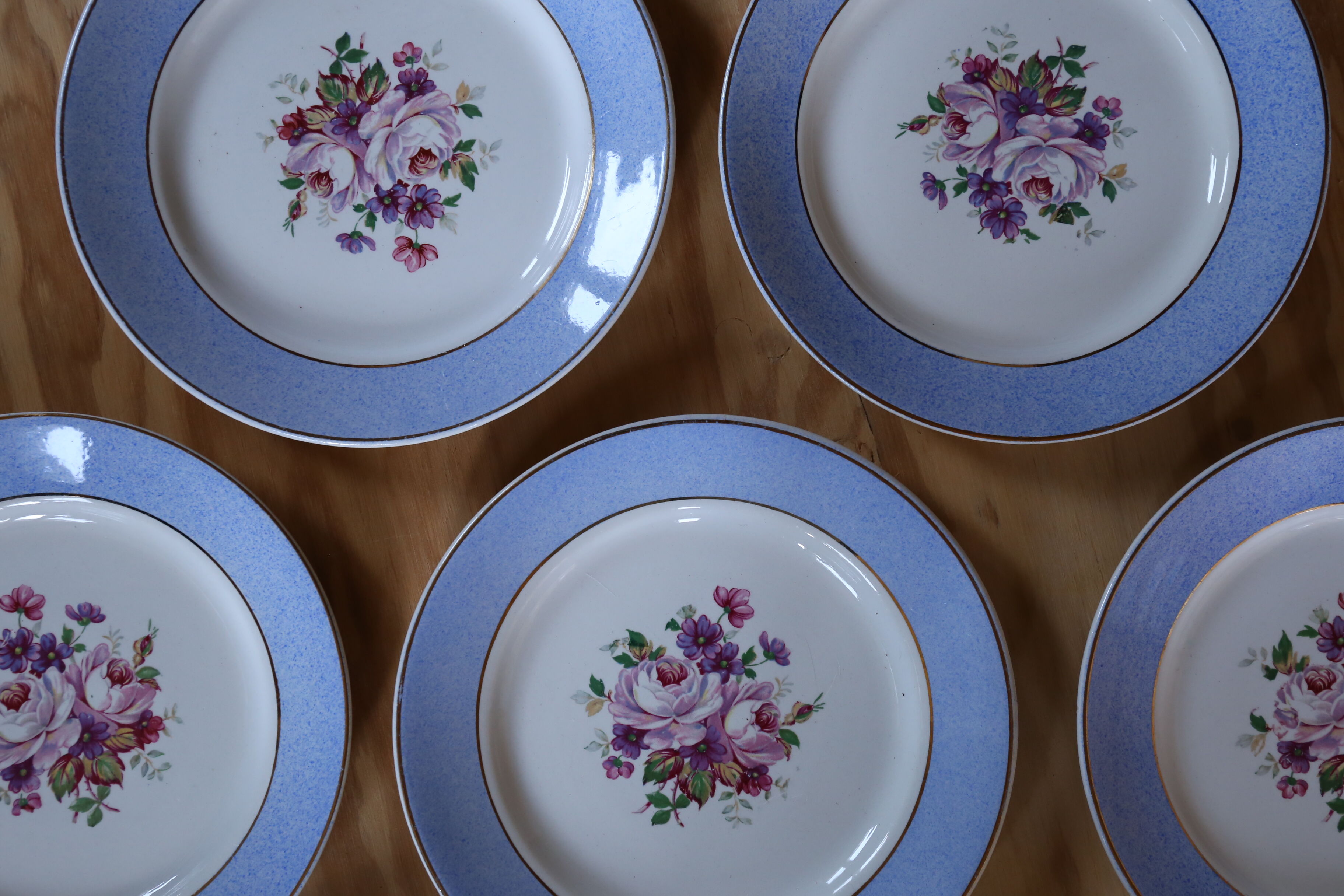6 plates Badonviller blue ledge and floral pattern