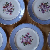 6 plates Badonviller blue ledge and floral pattern