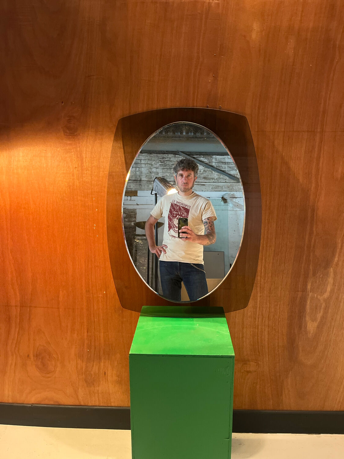 Vintage smoked glass mirror from around 1970.