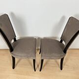 Art Deco Chairs in Black Lacquer & Grey Alcantara, France, 1930s, Set of 6
