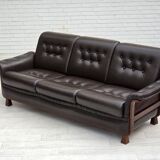 1970s, Scandinavian 3-seater sofa, furniture leather, teak wood legs.