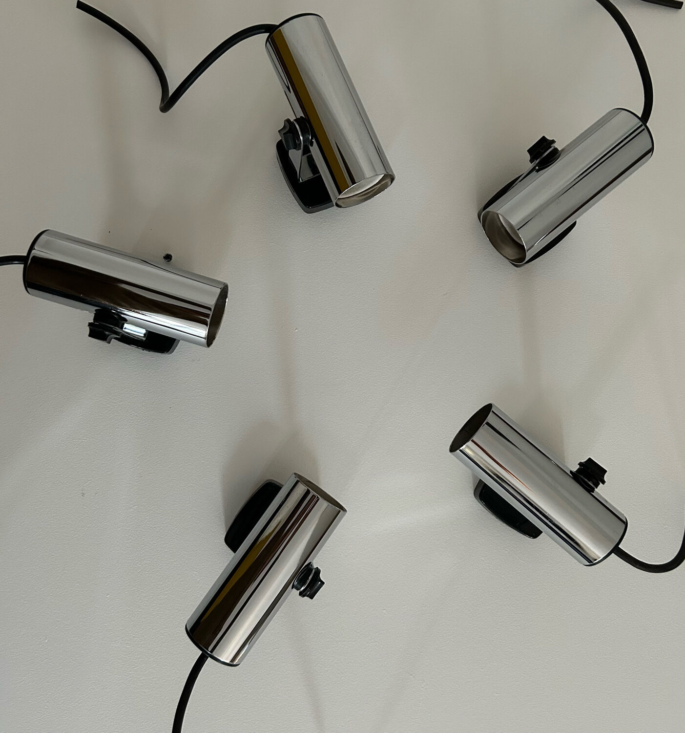 Set of 5 vintage swivel wall lamps Targetti, chrome, Italy 1970