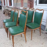 Series 6 chairs imitation green leather 1950