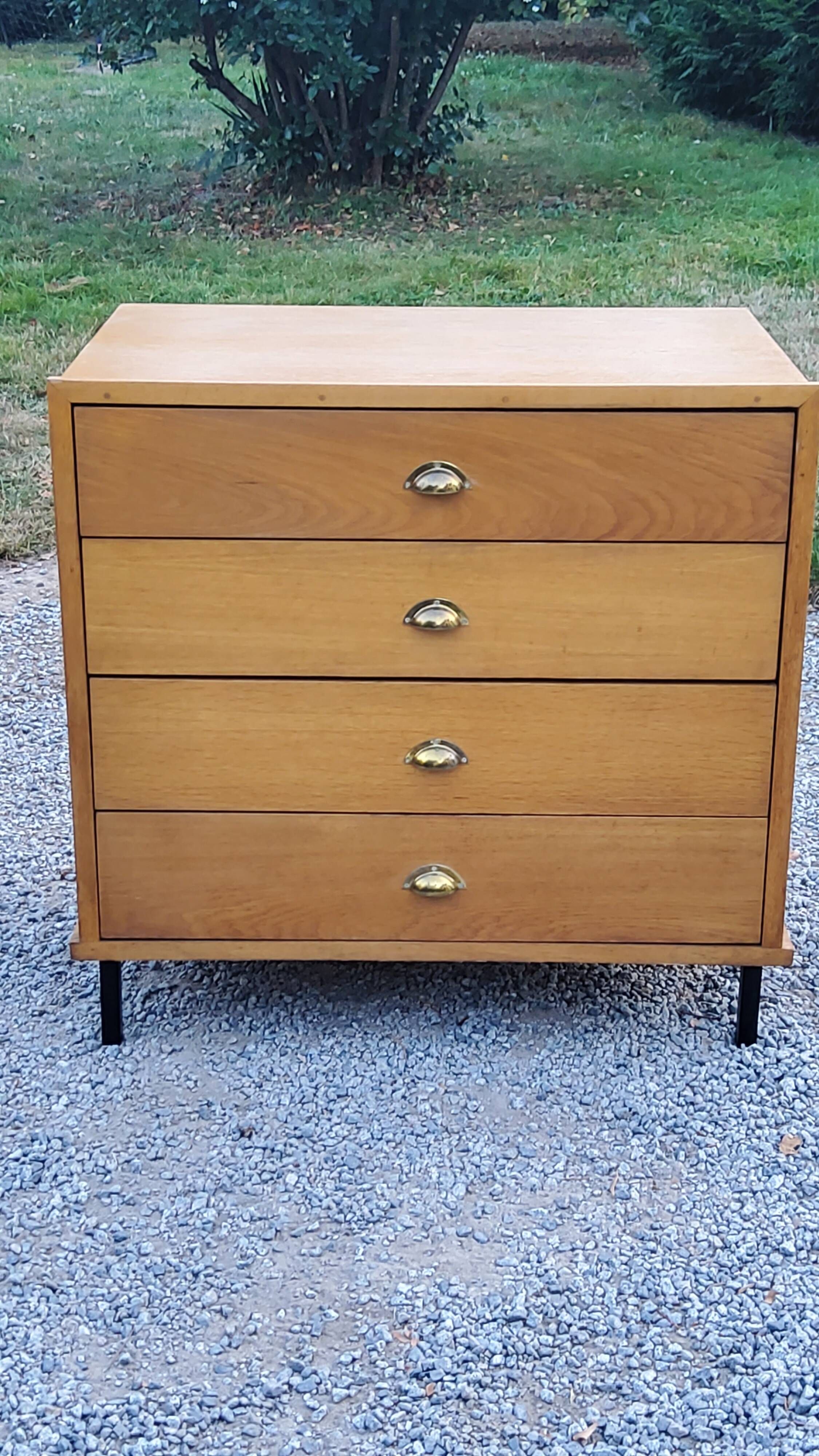 Vintage store chest of drawers in blond oak metal tube legs 4 drawers
